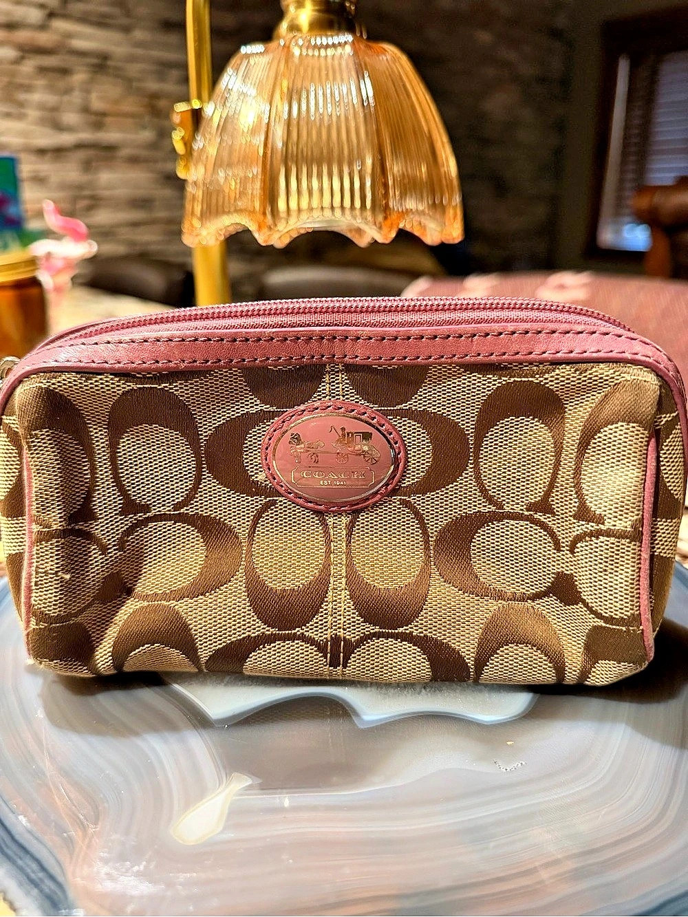 Coach Signature C Small Cosmetic Case Pouch Brown & Purple